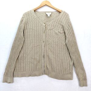 Talbots Womens Button Up Cable Knit Cardigan Sweater Size 2X Tan Pima Cotton